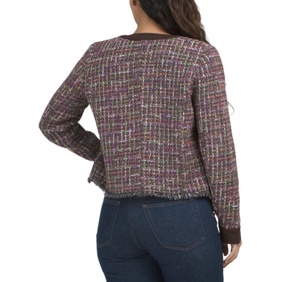 ECRU Brown Multi Mix Media Round Neck Jacket - Picture 2 of 2